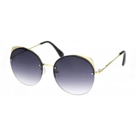 Cat Eye Womens Exposed Edge Round Cat Eye Brown Half Rim Sunglasses - Gold Black - CA18N8MQM56 $24.63