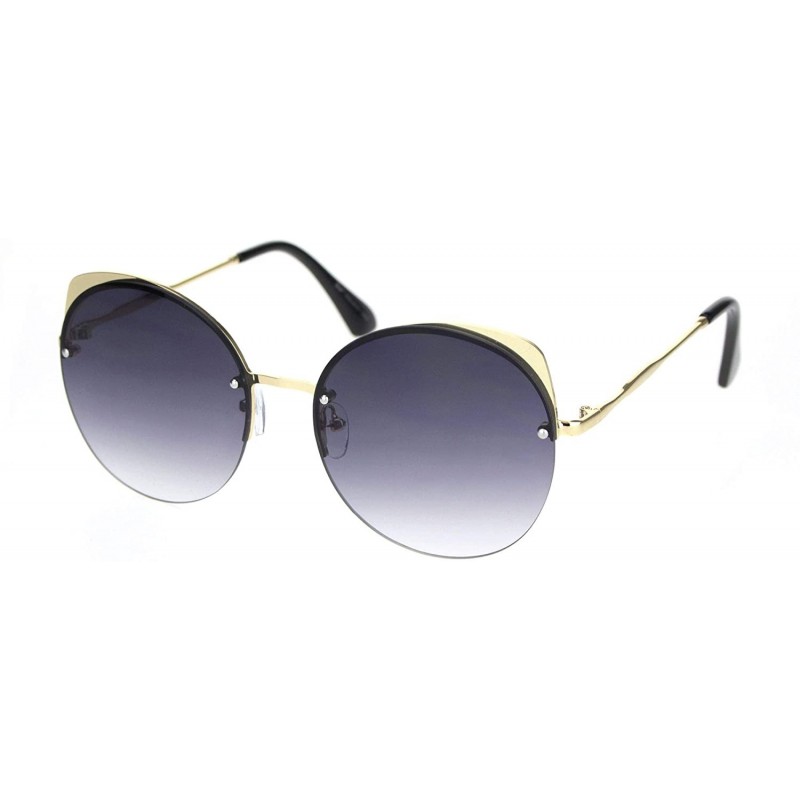 Cat Eye Womens Exposed Edge Round Cat Eye Brown Half Rim Sunglasses - Gold Black - CA18N8MQM56 $11.20