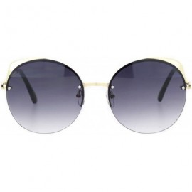 Cat Eye Womens Exposed Edge Round Cat Eye Brown Half Rim Sunglasses - Gold Black - CA18N8MQM56 $11.20