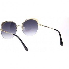 Cat Eye Womens Exposed Edge Round Cat Eye Brown Half Rim Sunglasses - Gold Black - CA18N8MQM56 $11.20