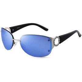 Goggle Rimless Sunglasses Women Mirror Ladies Luxury Oval Brand Sun Glasses Shades For Women - Blue - CD18WD34662 $17.64