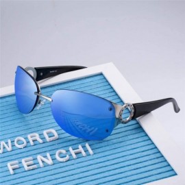 Goggle Rimless Sunglasses Women Mirror Ladies Luxury Oval Brand Sun Glasses Shades For Women - Blue - CD18WD34662 $17.64