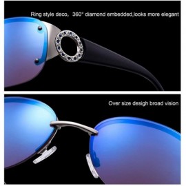 Goggle Rimless Sunglasses Women Mirror Ladies Luxury Oval Brand Sun Glasses Shades For Women - Blue - CD18WD34662 $17.64