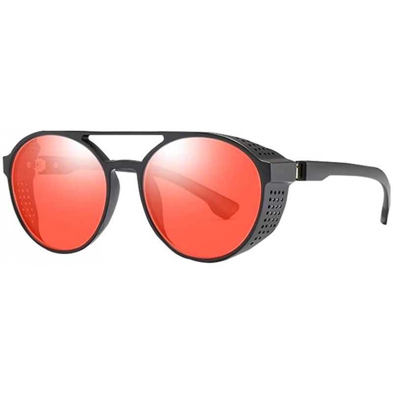 Round Steampunk Retro Round Sunglasses - UV400 Glasses for Men and Women - Black+red - C718U0WY033 $7.29