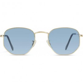 Aviator Geometric Round Gold Frame Retro Sunglasses - Gold Frame / Tinted Blue Lens - CE184XKH456 $29.34