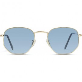 Aviator Geometric Round Gold Frame Retro Sunglasses - Gold Frame / Tinted Blue Lens - CE184XKH456 $20.10