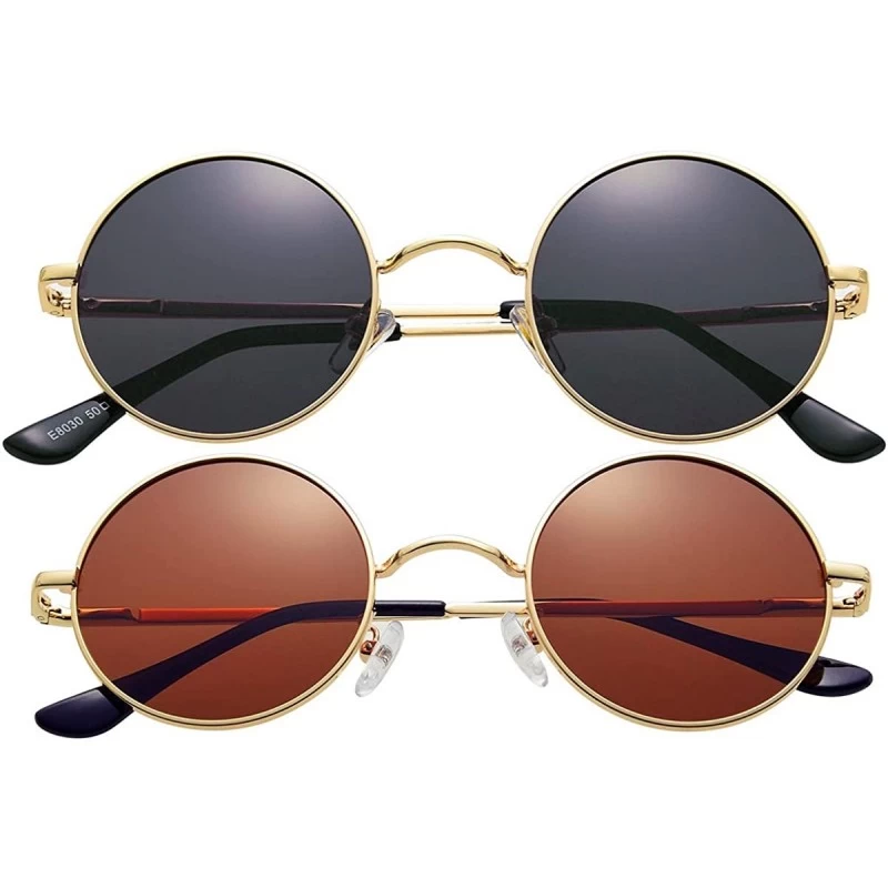 Round 2-Pack John Lennon Style Round Sunglasses for Men Women Polarized Small Circle Sun Glasses - C4192EEOGNW $29.97
