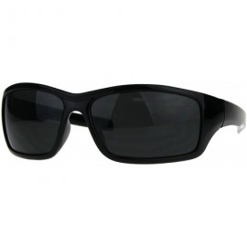 Rectangular Mens Biker Sunglasses Classic Rectangular Wrap Around Shades UV 400 - Black - CP189KANIZG $20.71