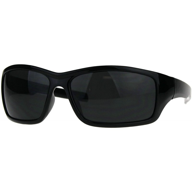 Rectangular Mens Biker Sunglasses Classic Rectangular Wrap Around Shades UV 400 - Black - CP189KANIZG $13.63