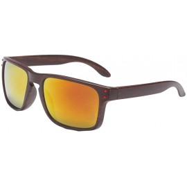 Sport Classic Retro Sport Flash Mirror Wood Sunglasses UV400 - Brown/Red - CS12IYUWSFJ $43.37