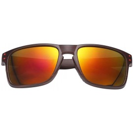 Sport Classic Retro Sport Flash Mirror Wood Sunglasses UV400 - Brown/Red - CS12IYUWSFJ $24.49