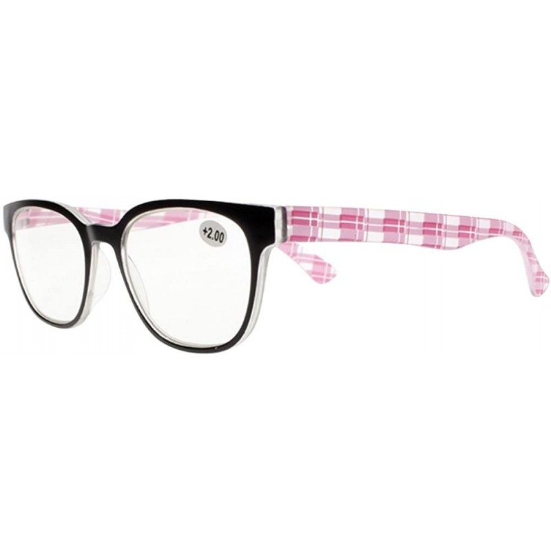Square Stylish Readers Large Big Square Clears Lens Check Patterns Reading Glasses +1.00 ~ +4.00 - Pink - C5188NETWXZ $8.76