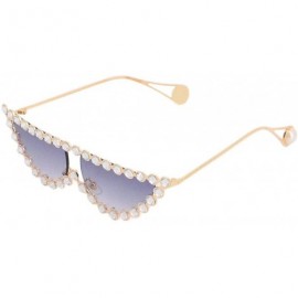 Aviator Vintage Cat Eye Diamond Crystal Sunglasses for Women Oversized Plastic Frame - Gold Frame/Grey Lens - C518UHIK3OM $29.67
