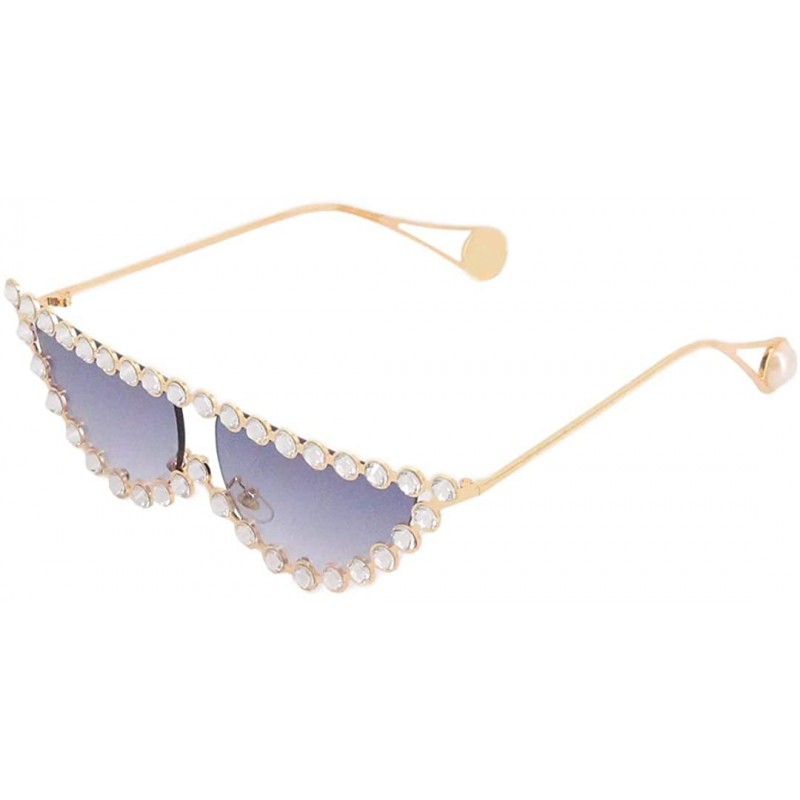 Aviator Vintage Cat Eye Diamond Crystal Sunglasses for Women Oversized Plastic Frame - Gold Frame/Grey Lens - C518UHIK3OM $18.69