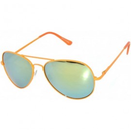 Aviator Full Mirror Lens Colored Metal Frame with Spring Hinge - Orange_yellow_mirror_lens - CW121JE57LJ $7.28