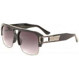 Square Thick Plastic Brow Square Art Deco Metal Cut Temple Sunglasses - Smoke Silver - CX198E98NR2 $27.30