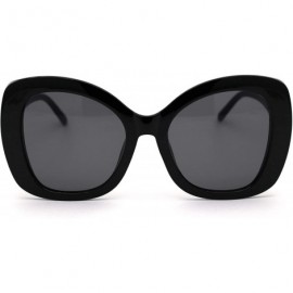Butterfly Womens Thick Plastic Butterfly Designer Fashion Chic Sunglasses - All Black - CM19578X3CH $8.67