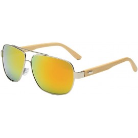 Aviator Wooden Bamboo Aviator Sunglasses Temples Classic Retro Metal Frame 62mm - Gold/Gold - CY12JRYXBNT $25.60