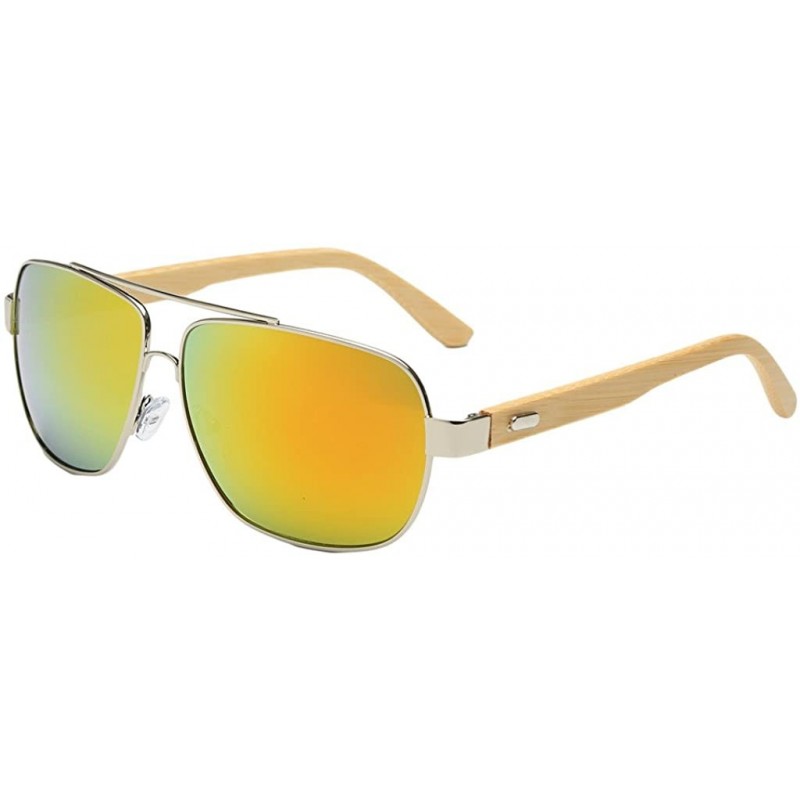 Aviator Wooden Bamboo Aviator Sunglasses Temples Classic Retro Metal Frame 62mm - Gold/Gold - CY12JRYXBNT $25.60