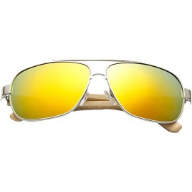 Aviator Wooden Bamboo Aviator Sunglasses Temples Classic Retro Metal Frame 62mm - Gold/Gold - CY12JRYXBNT $25.60