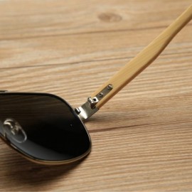 Aviator Wooden Bamboo Aviator Sunglasses Temples Classic Retro Metal Frame 62mm - Gold/Gold - CY12JRYXBNT $25.60
