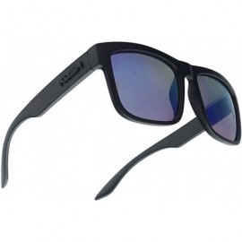 Rectangular Black Fame Classic Squared Horn Rim Sunglasses Sporty Active Mirror Eye Shades - Black Frame - Blue - C618ICEE320...