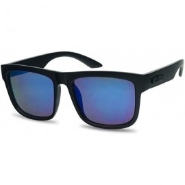 Rectangular Black Fame Classic Squared Horn Rim Sunglasses Sporty Active Mirror Eye Shades - Black Frame - Blue - C618ICEE320...