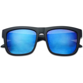 Rectangular Black Fame Classic Squared Horn Rim Sunglasses Sporty Active Mirror Eye Shades - Black Frame - Blue - C618ICEE320...