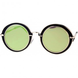 Round Womens Sunglasses Round Metal Flat Frame & Flat Lens UV 400 - Black Gold (Yellow Mirror) - CB188QGCX9Y $22.84