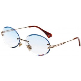 Oval Oval Lens Fashion Metal Frame Mirrored Women Sunglasses for Summer - Beach - Party - Blue - CV190HSNH5W $18.93