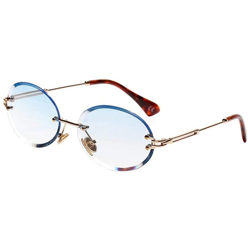 Oval Oval Lens Fashion Metal Frame Mirrored Women Sunglasses for Summer - Beach - Party - Blue - CV190HSNH5W $18.93