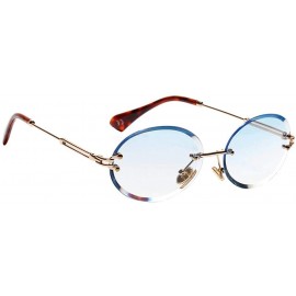 Oval Oval Lens Fashion Metal Frame Mirrored Women Sunglasses for Summer - Beach - Party - Blue - CV190HSNH5W $18.93