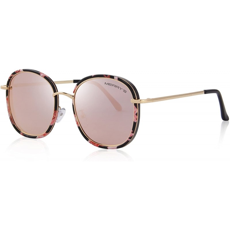 Goggle Polarized Sunglasses for Women Retro Oversized Sun Glasses Metal Temple S6108 - Flower - CN186CQ2GCH $12.33