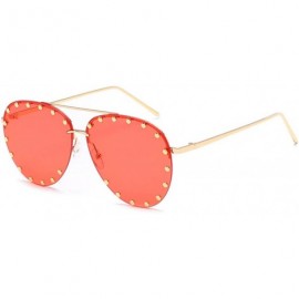 Rimless Male and female half frame fashion sunglasses retro rivet sunglasses - Red - CE18EX64KH0 $21.14