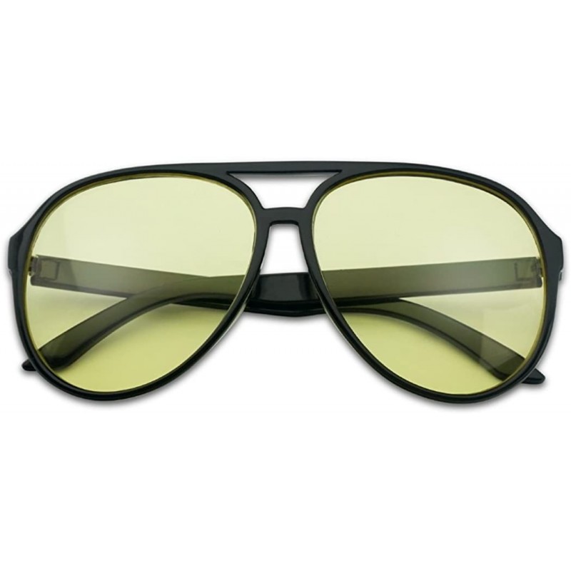 Aviator Oversized 80's Vintage Style Yellow Night Driving Lens Round and Square Sunglasses - Black - CK12LVD7M75 $12.38