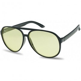 Aviator Oversized 80's Vintage Style Yellow Night Driving Lens Round and Square Sunglasses - Black - CK12LVD7M75 $12.38