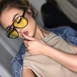 Aviator Oversized 80's Vintage Style Yellow Night Driving Lens Round and Square Sunglasses - Black - CK12LVD7M75 $12.38