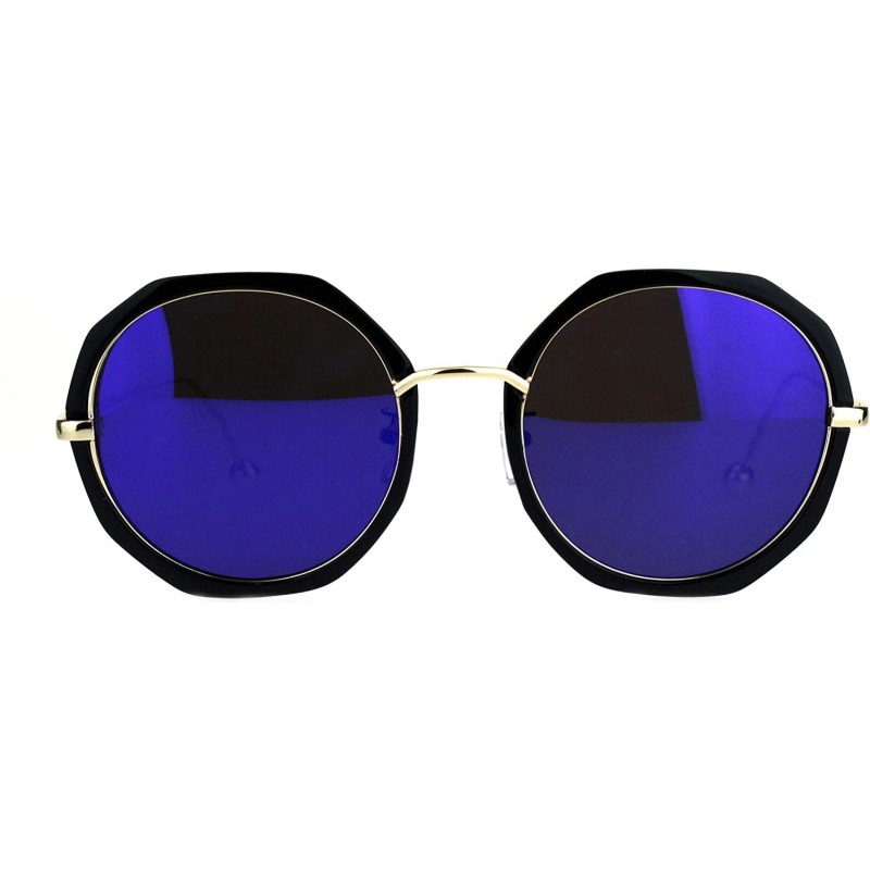 Round Womens Mod Geometric Color Mirrored Lens Round Luxury Sunglasses - Black Purple Blue Mirror - C918KIHAQ22 $12.30