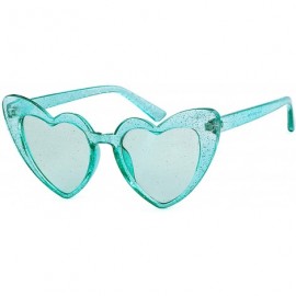 Oversized Clout Goggle Heart Sunglasses Vintage Cat Eye Mod Style Retro Kurt Cobain Glasses - Blue Glitter - CW18Q00QLC9 $8.89