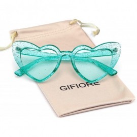 Oversized Clout Goggle Heart Sunglasses Vintage Cat Eye Mod Style Retro Kurt Cobain Glasses - Blue Glitter - CW18Q00QLC9 $8.89