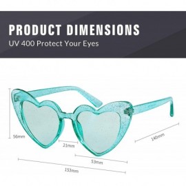 Oversized Clout Goggle Heart Sunglasses Vintage Cat Eye Mod Style Retro Kurt Cobain Glasses - Blue Glitter - CW18Q00QLC9 $8.89