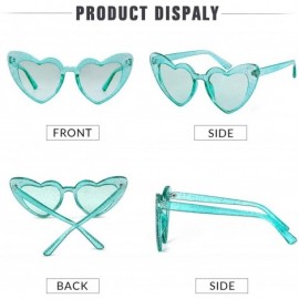 Oversized Clout Goggle Heart Sunglasses Vintage Cat Eye Mod Style Retro Kurt Cobain Glasses - Blue Glitter - CW18Q00QLC9 $8.89