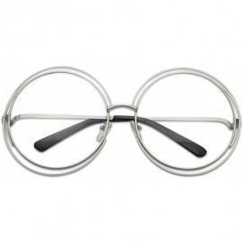 Round Large Oversized Round Metal Frame Double Wire Clear Lens Circle Eye Glasses - Silver Frame - CM18EQYI2U0 $11.29