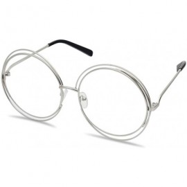Round Large Oversized Round Metal Frame Double Wire Clear Lens Circle Eye Glasses - Silver Frame - CM18EQYI2U0 $11.29