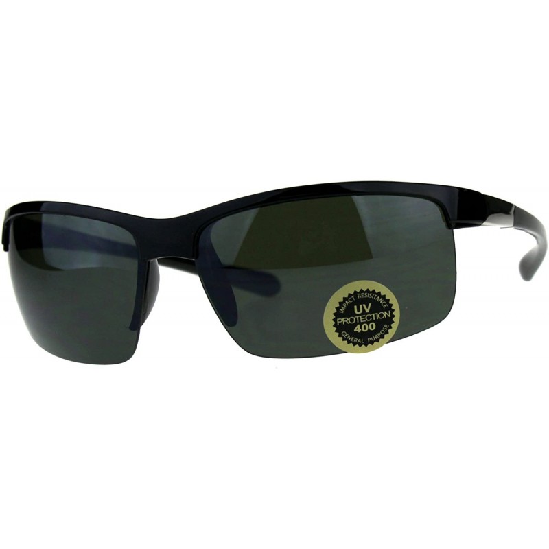 Sport Mens Plastic Baseball Half Rim Elegant Sport Sunglasses - Shiny Black Green - CI18C7HCGES $10.36