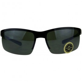 Sport Mens Plastic Baseball Half Rim Elegant Sport Sunglasses - Shiny Black Green - CI18C7HCGES $10.36