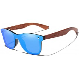 Rimless Genuine adjustable polarized sunglasses handmade square men fashion Full Lens Bubinga Wood - Blue - CI18YYD4SXY $50.69