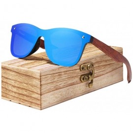 Rimless Genuine adjustable polarized sunglasses handmade square men fashion Full Lens Bubinga Wood - Blue - CI18YYD4SXY $22.98