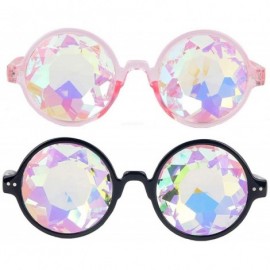 Goggle Kaleidoscope Glasses- Rainbow Prism Sunglasses Crystal Lens Goggles - Black+pink - CJ18SHXZS5N $45.36