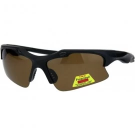 Sport TAC Polarized Sunglasses Mens Sports Half Rim Wrap Around Shades - Matte Black (Brown) - CY18OX5ZDUX $11.48